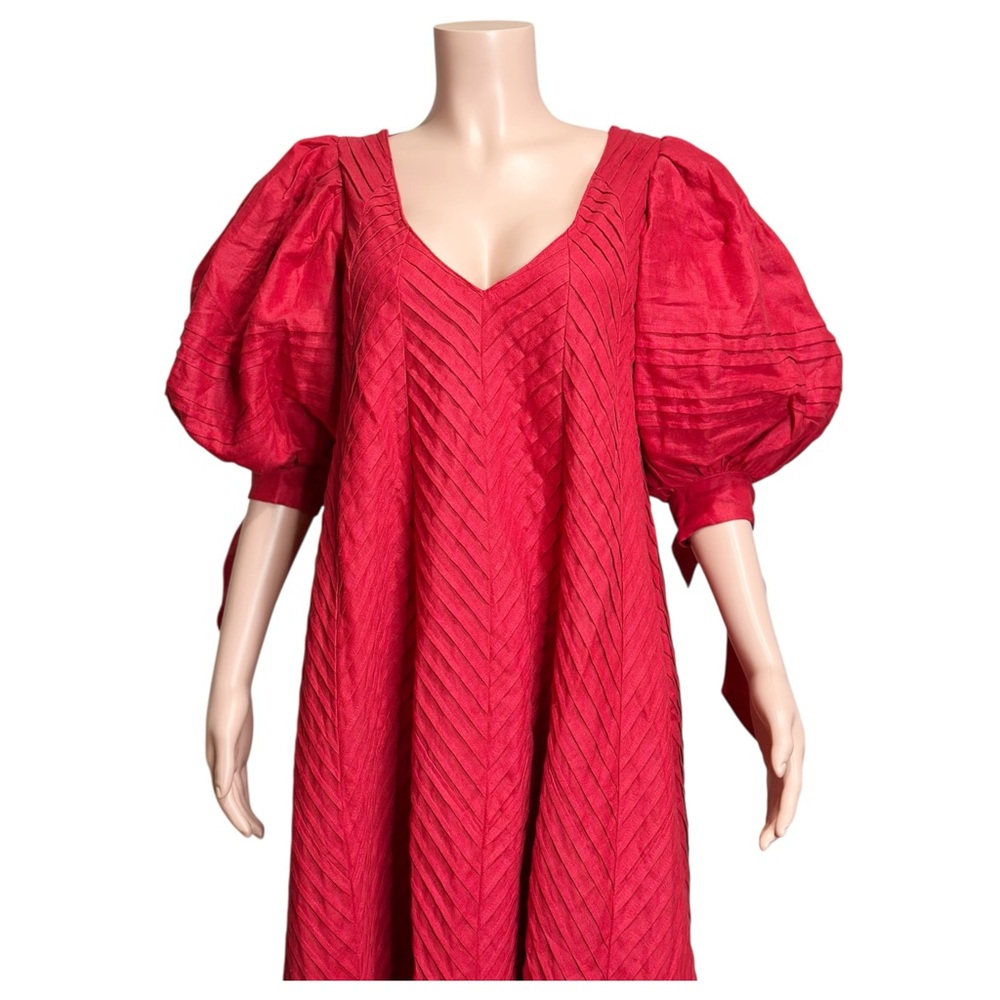 ODET Cherie Chevron Mumu Linen Dress, Red, Medium - Picture 12 of 14